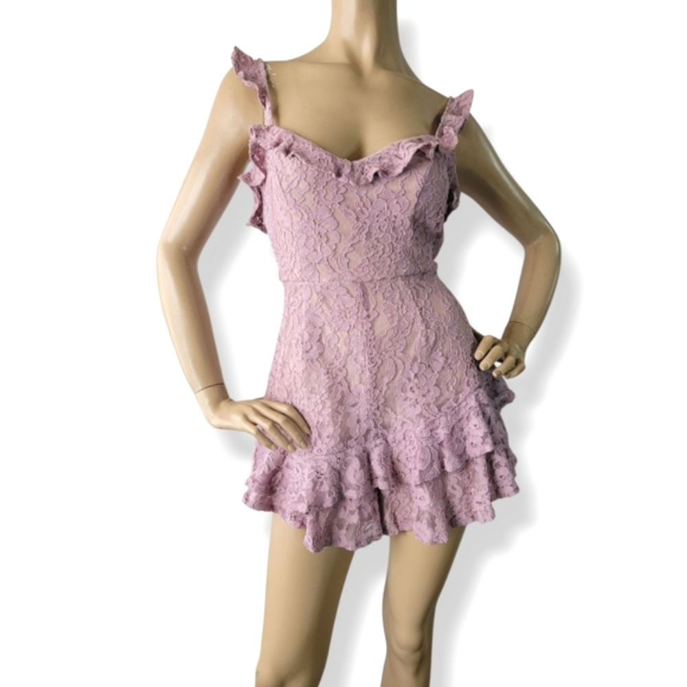 In The Beginning Lavender Mauve Lace Ruffle Romper Size Large